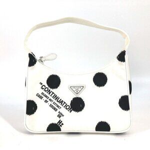 PRADA Re-Edition triangle logo polka dot Shoulder Bag White/Black